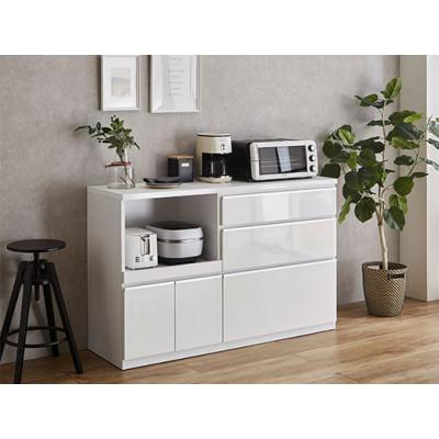 ふるさと納税 大川市 キッチンカウンター アンサンブル 幅139.1cm【カラー:鏡面ホワイト】