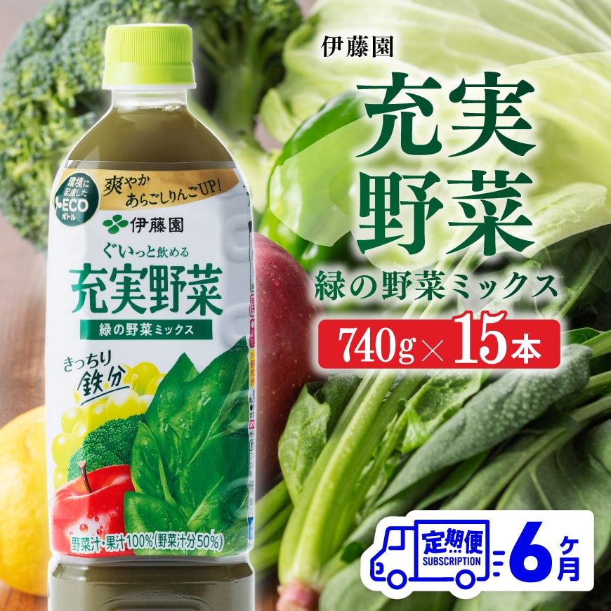 【6ヶ月定期便】 伊藤園 充実野菜 緑の野菜ミックス ペットボトル 740g×15本 【 飲料類 ソフトドリンク 野菜ジュース 】[E7367t6]