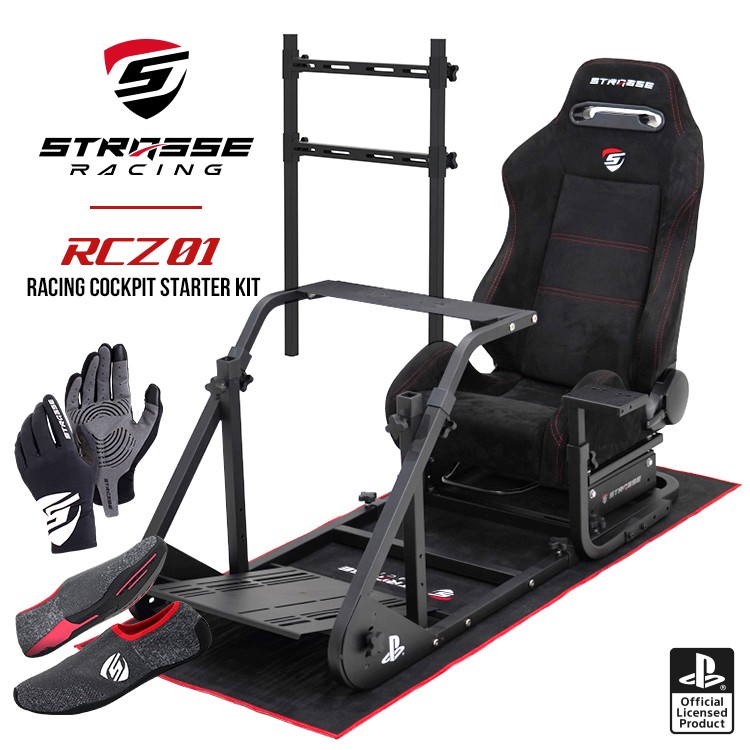 
                  STRASSE RCZ01 レーシングコックピット スターターキット[シート/フロアマット/モニターベース/グローブ/シューズ付]／ハンコンスタンド ドライビングシミュレーター レーシングシミュレーター シート フロアマット モニターベース グローブ シューズ セット 極上の座り心地 高級感 本格仕様 レースゲーム eスポーツ ゲーミング PS5 PS4 PC対応 コスティック 奈良県 御所市
                