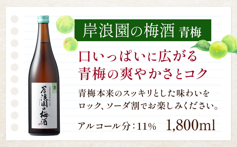 【宮城県角田市の梅酒】岸浪園の梅酒　青梅　1,800ml×1本