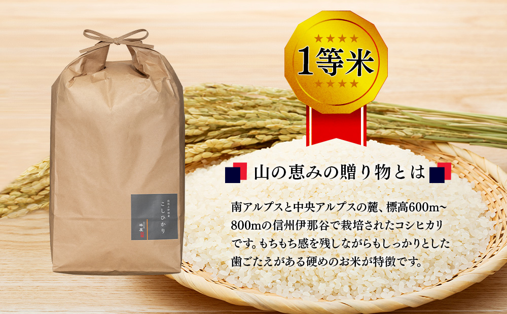 【令和7年産】信州産 コシヒカリ 1等米 「山の恵みの贈り物」 20kg（5kg×4袋） （ お米 コシヒカリ 白米 搗きたて米 低温貯蔵米 食品 ) 長野県　箕輪町