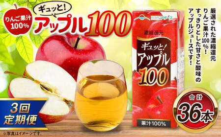 【3か月連続定期便】アップル100 200ml×12本×3回 合計36本 合計7.2L 厳選 りんご 果汁 100% 濃縮還元 林檎 ジュース リンゴジュース  常温 飲料 熊本県 らくのうマザーズ