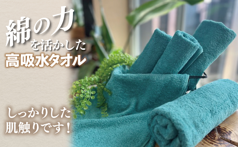 【スピード発送】～MENRIKI～高吸水タオル／ミニバスタオル／バスタオル 5枚セット（ターコイズグリーン） 【泉州タオル 国産 吸水 普段使い シンプル 日用品 家族 ファミリー】 010B1445