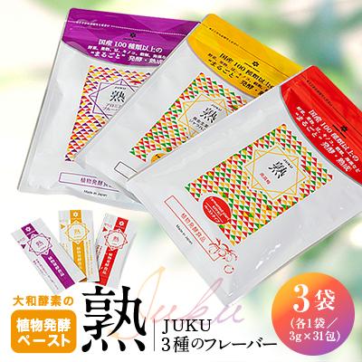 ふるさと納税 忠岡町 大和酵素の植物発酵ペースト 熟 -JUKU- 3種のフレーバー 各1袋(3g×31包×3袋)