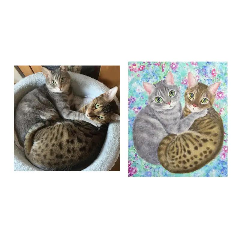 猫作家福嶋吾然有が描く、猫のフルオーダー絵画 F8号サイズ 猫