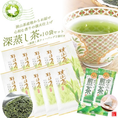 深蒸し茶100g×10袋+TB 2袋　狭山茶産地からお届け　心和む香りの強火仕上げ【1517901】