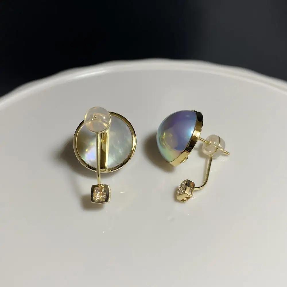 【奄美パール】奄美の輝き®×虹珠　マベ真珠 13mm K18イエローゴールド巻ピアス2138【限定一点】
