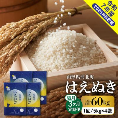 ふるさと納税 河北町 【令和7年産米】2026年1月下旬発送 はえぬき60kg(20kg×3ヶ月)隔月定期便 山形県産