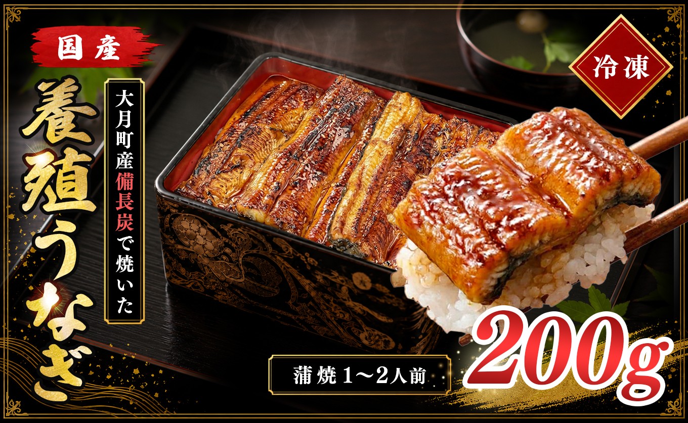 
                  国産 うなぎ 蒲焼 約200g 備長炭焼き 関西風 養殖うなぎ 鰻 ウナギ 炭火焼き 冷凍 高知県 大月町
                