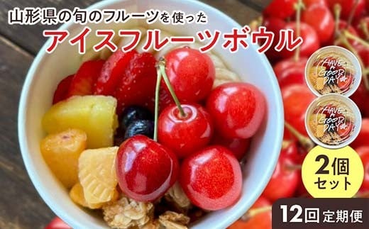 【山形県の旬のフルーツ】を使ったアイスフルーツボウル2個×12回定期便 さくらんぼ もも シャインマスカット ラ・フランス りんご F2Y-4429