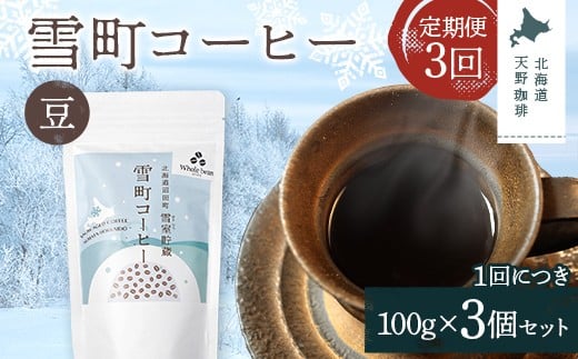 【定期便】雪町コーヒー 豆（100g）3個セット×3回 自家焙煎 低温貯蔵 エチオピア 北海道 沼田町 n-0117