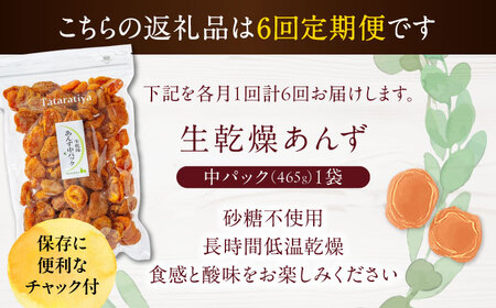 【6回定期便】生乾燥あんず中パック465g【多々楽達屋】厳選 濃厚 砂糖不使用 果物 杏 アプリコット おつまみ おやつ お菓子 製菓材料 間食 食べやすい ヘルシー 体にいい 健康 腸活 おいしい 