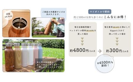 ステンレスボトル 500ml hippo(ヒッポ) ミルク缶型 ウッドナチュラル