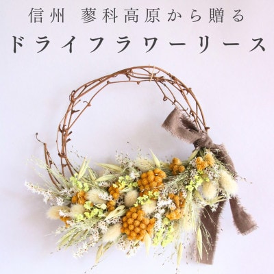 信州八ヶ岳の麓から贈るドライフラワーリース Sハーフ(イエロー)【1659524】