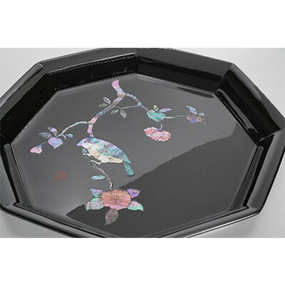 【ふるさと納税】【高岡漆器】八角飾皿 花鳥 螺鈿 皿立付 民芸品 工芸品