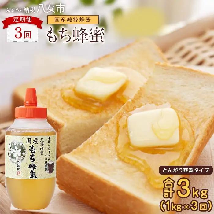 【全3回】 定期便 かの蜂 国産 もち蜂蜜 合計3kg（とんがり容器1kgを毎月1本お届け）　024-T017 