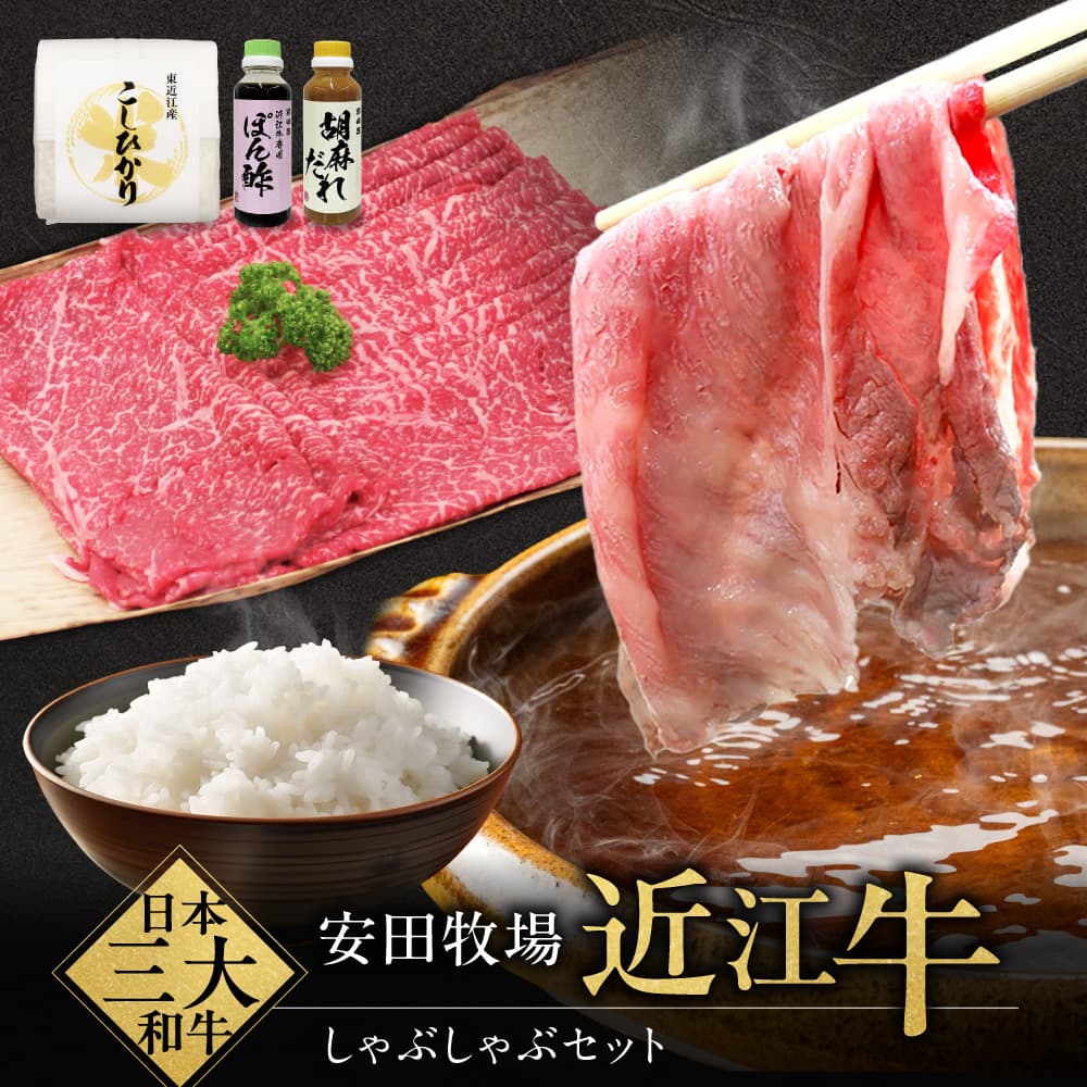 【ふるさと納税】 しゃぶしゃぶセット（すき焼き用肉、ポン酢、ごまだれ、お米） ブランド牛 牛肉 高級 人気 国産 楽天 寄付 返礼品 お歳暮 ギフト プレゼント お祝い 贈り物 ふるさと納税 近江 東近江 C-B09 安田牧場
