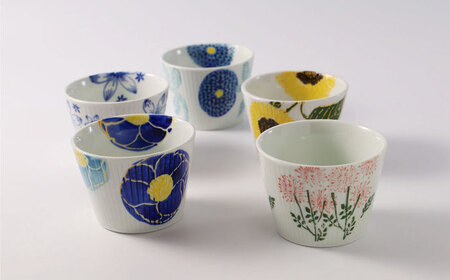 【波佐見焼】ファイブフラワー 人気のそばちょこ 5個セット 食器 湯呑み【福田陶器店】[PA307] 波佐見焼