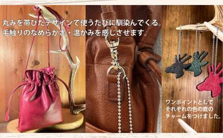 ジビエレザー鹿革巾着バッグ ボルドー