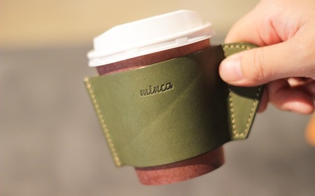 【minca】栃木レザーのカフェグッズ3アイテム5点セット 自宅、オフィス、キャンプシーンでのカフェタイムに/オリーブ　678
