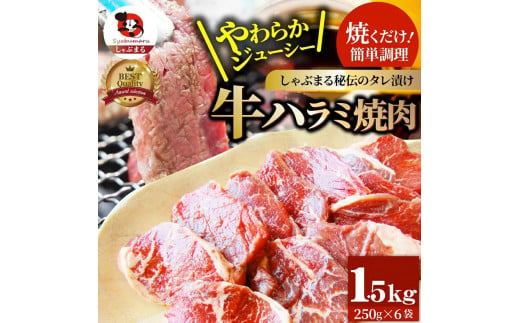 1132-3　やわらか牛ハラミ焼肉 秘伝のタレ漬け1.5kg(250g×6P)