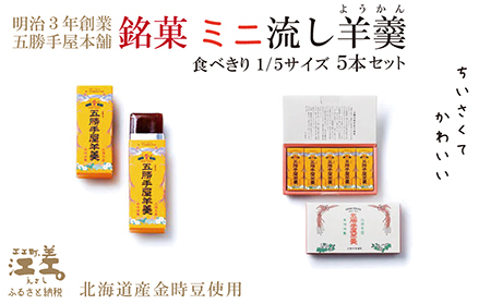 五勝手屋本舗『ミニ流し羊羹』5本セット　金時豆のようかん　保存料不使用　五勝手屋羊羹の老舗　和菓子　銘菓　名物　贈答用　ギフト