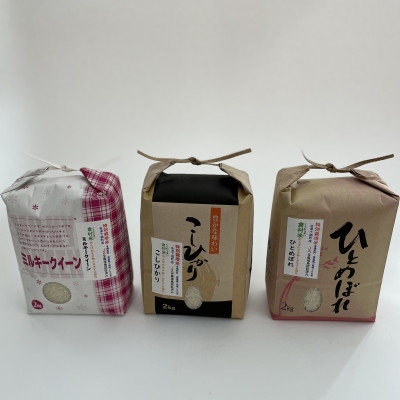 
                  特別栽培米　味くらべセット 各2kg　　(ひとめぼれ、コシヒカリ、ミルキークイーン)【1496087】
                