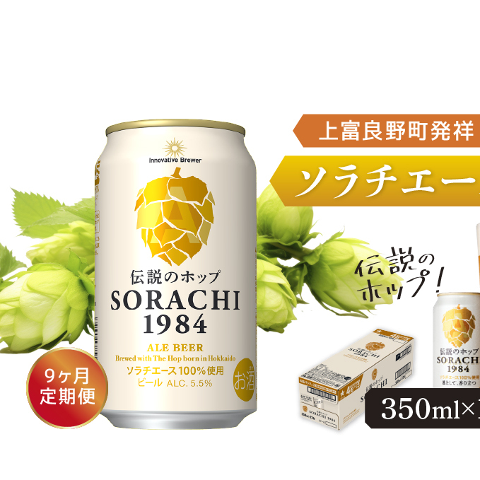 ◆9ヶ月定期便◆上富良野町発祥！伝説のホップ「ソラチエース」使用【SORACHI 1984】350ml×12缶 北海道 上富良野町 ソラチ1984 お酒 酒 飲み物 ビール 地ビール サッポロビール 