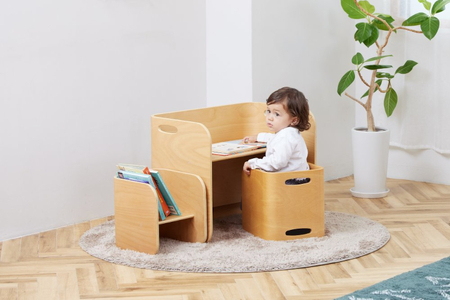 HOPPL（ホップル） 【アウトレット】 コロコロチェア＆デスク3点セット(デスク1台、チェア2脚)（ナチュラル）