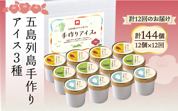 
            【全12回定期便】【一年中美味しい！こだわりがつまった島のアイス！】手づくり アイス 3種 セット 計12個【マルマス】 [RAX019]
          