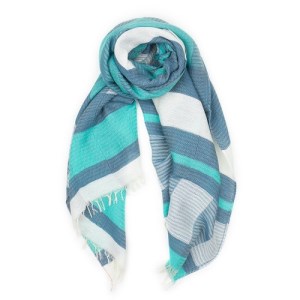 【播州織ダブルフェイスブロックコットンストール】LAGOON.TURQUOISE  44-14