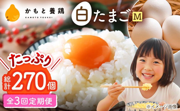 【全3回定期便】白たまご M玉 90個（85個＋5個割れ保証）【株式会社 かもと養鶏】 [ZCA006] 鶏卵 玉子 たまごかけご飯
