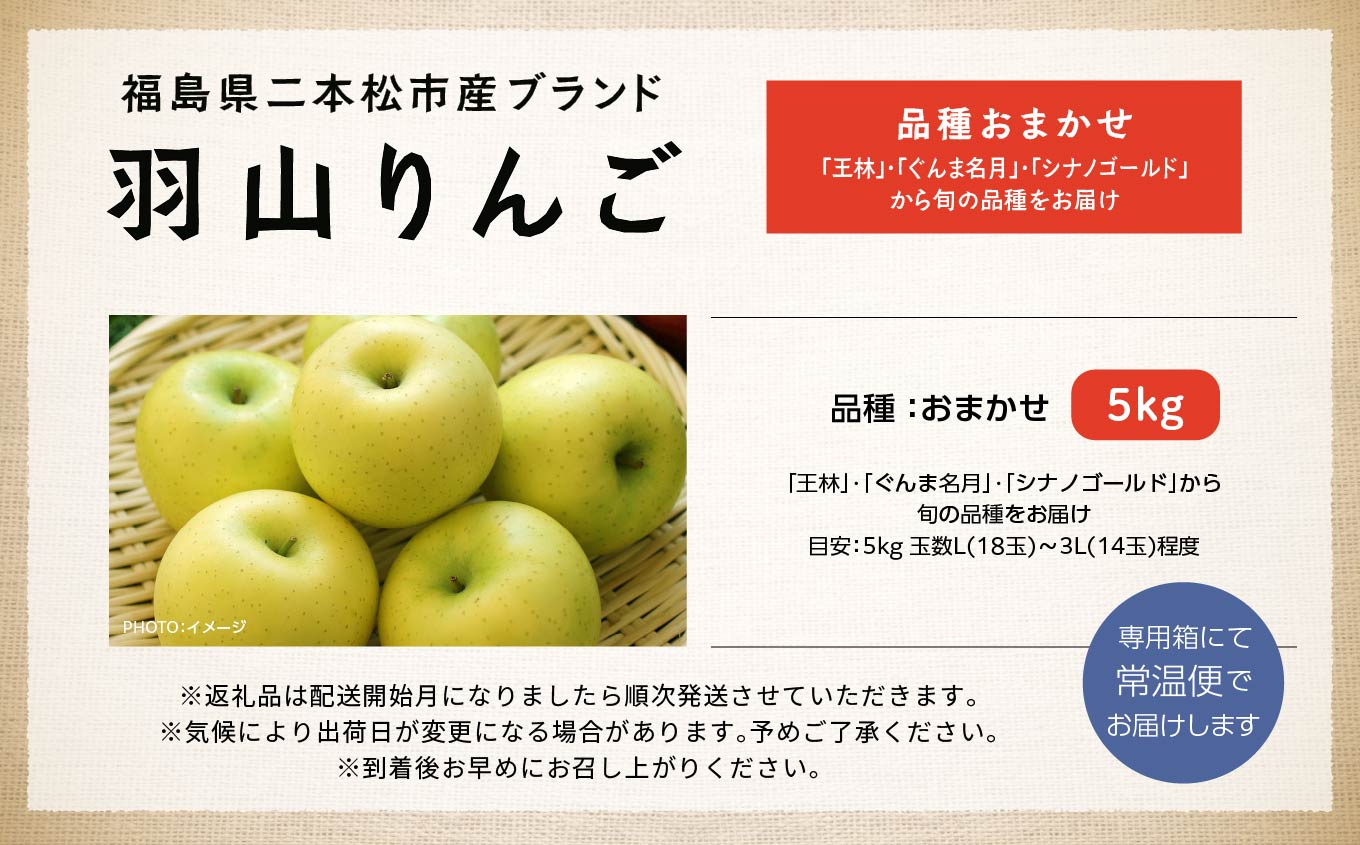 《2025年11月中旬以降発送》羽山りんご 品種おまかせ(中早生)5kg 【羽山果樹組合】