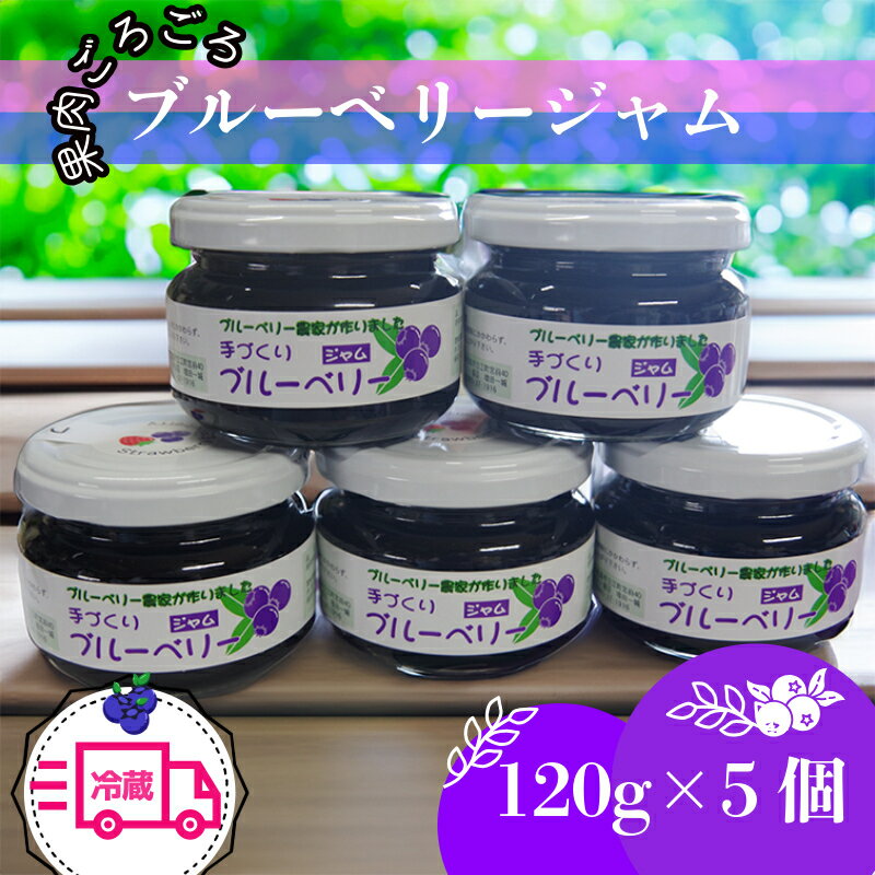 【ふるさと納税】 【2週間発送】 果肉ごろごろ ブルーベリージャム (120g×5個) ゲル化剤を不使用の手作りジャム！冷蔵便 四国 徳島 小松島 【送料無料】｜ゲル化剤 ( ペクチン ) 不使用 | ブルーベリー ジャム 果肉 ごろごろ 小分け 産地 直送 新鮮