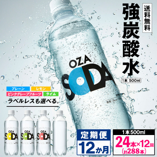 【定期便12回】OZA SODA 強炭酸水 500ml×24本×12か月 計288本 FZ24-273
