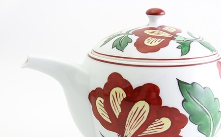 源右衛門窯 赤絵更紗唐花文 後手急須 食器 お茶ポット 急須 有田焼 ad074