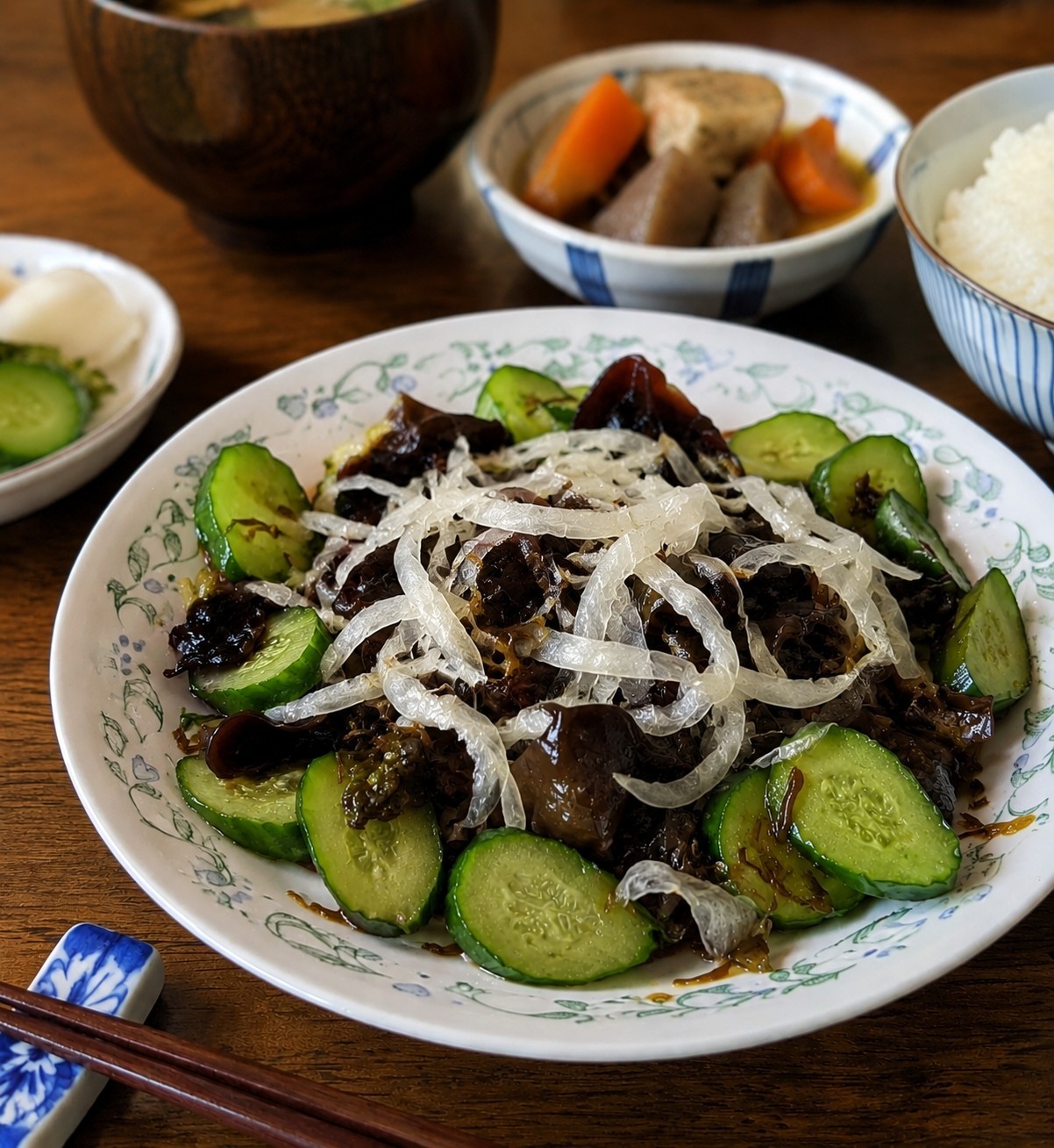 ◇調理例◇　～キクラゲと新玉ねぎの酢のもの～　ミョウガや梅干しを和えるのもオススメです！夏にぴったり！