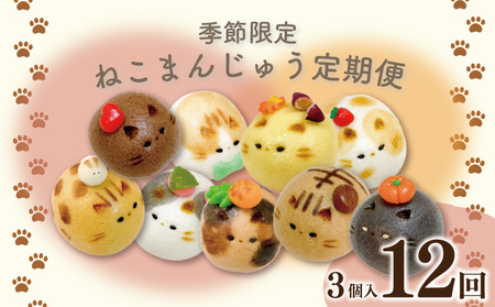 和菓子 定期便 12回 上用まんじゅう ねこさん 3個 セット 冷凍便 和菓子 ギフト 贈り物 記念日 徳島県 吉野川市