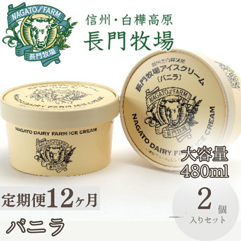 【ふるさと納税】【定期便】12ヵ月連続でお届け！長門牧場アイスクリーム 480ml バニラ2個セット　ギフト スイーツ デザート 人気 おすすめ 高評価 お土産 ご当地　 ひんやりスイーツ