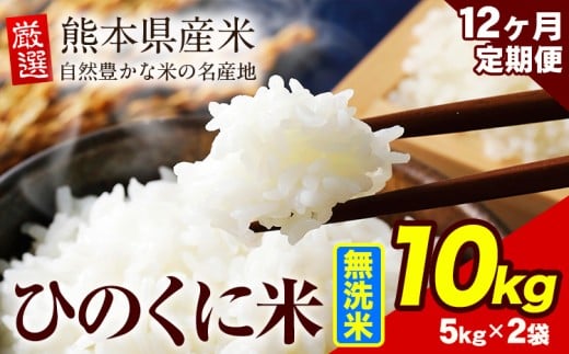 【12ヶ月定期便】 無洗米 ひのくに米 10kg 《お申込み月の翌月から出荷開始》 食品 米 こめ コメ 熊本県産 ふるさと納税 お米 おこめ 熊本
