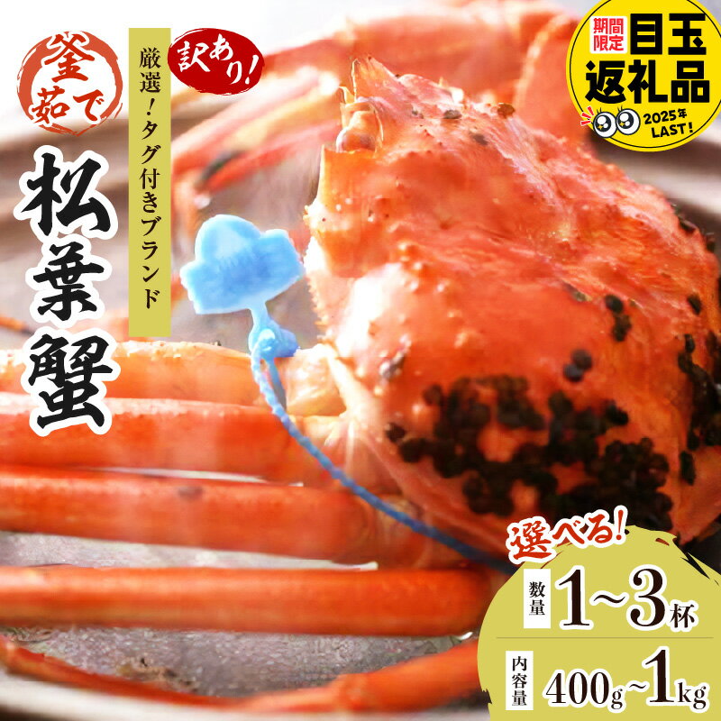 【ふるさと納税】【訳あり！！タグ付きブランド】茹で松葉かに 鮮度抜群、釜茹でにてお届け！！（足1本落ち） 400g級 600g級 800g級 1kg級 1杯～3杯 選べる 内容量 数量 ふるさと納税 蟹 国産 かに ずわいがに 松葉かに 茹で ボイル