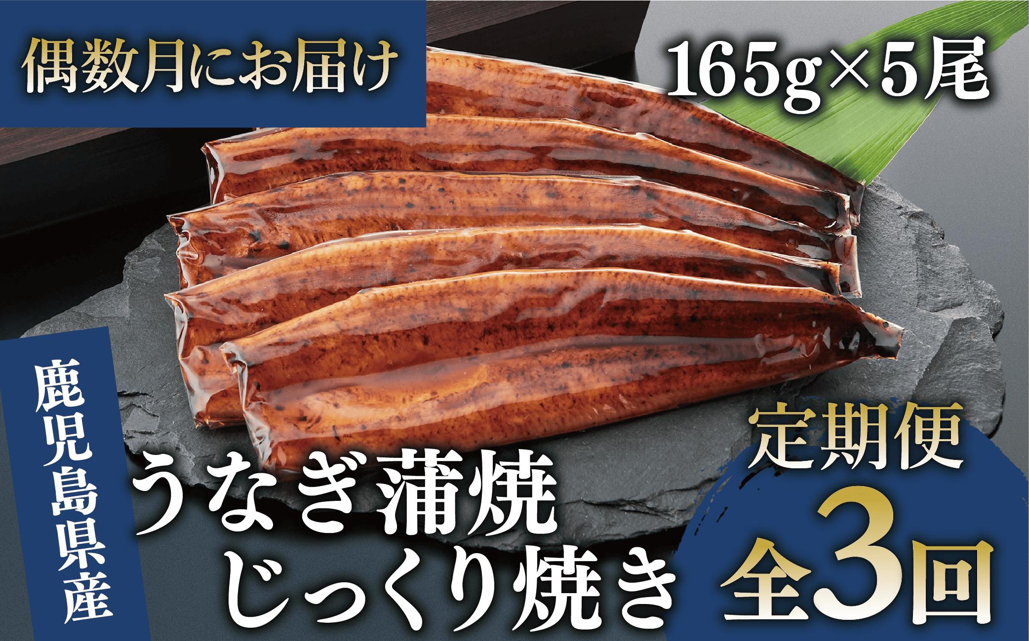 
            【全３回定期便・偶数月お届け】鹿児島県産うなぎ蒲焼じっくり焼き約165g×5尾(大新/Z100-1698) 鰻 蒲焼 国産 丑の日 うな重 無頭 ギフト ふっくら 小分け レンジ 簡単 頒布会 小分け うな丼 ウナギ 冷凍
          