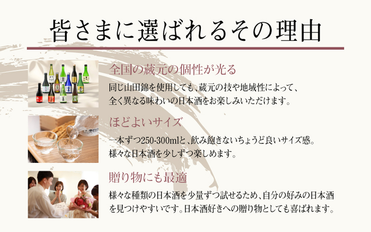 兵庫県産米を使用した日本酒の飲み比べセット(250ml - 300ml x 12本)