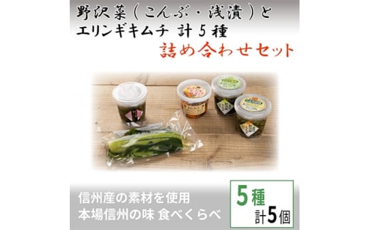 
野沢菜(こんぶ・浅漬) とエリンギキムチ 計5種 詰合せセット＜ 漬物 お土産 信州 長野 ＞【1110403】
