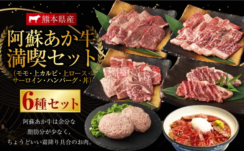 
                  阿蘇あか牛満喫セット (モモ・上カルビ・上ロース・サーロイン・ハンバーグ・丼)
                