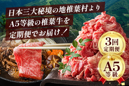 お試し定期便 【 定期便 3回 】 総重量 1,900g 牛肉 椎葉牛の スライス肉 ＆ 切り落とし肉 定期便 【 日本三大秘境 椎葉村 育ちの黒毛和牛 】[ 牛肉 定期便 定期配送 肉 スライス肉 