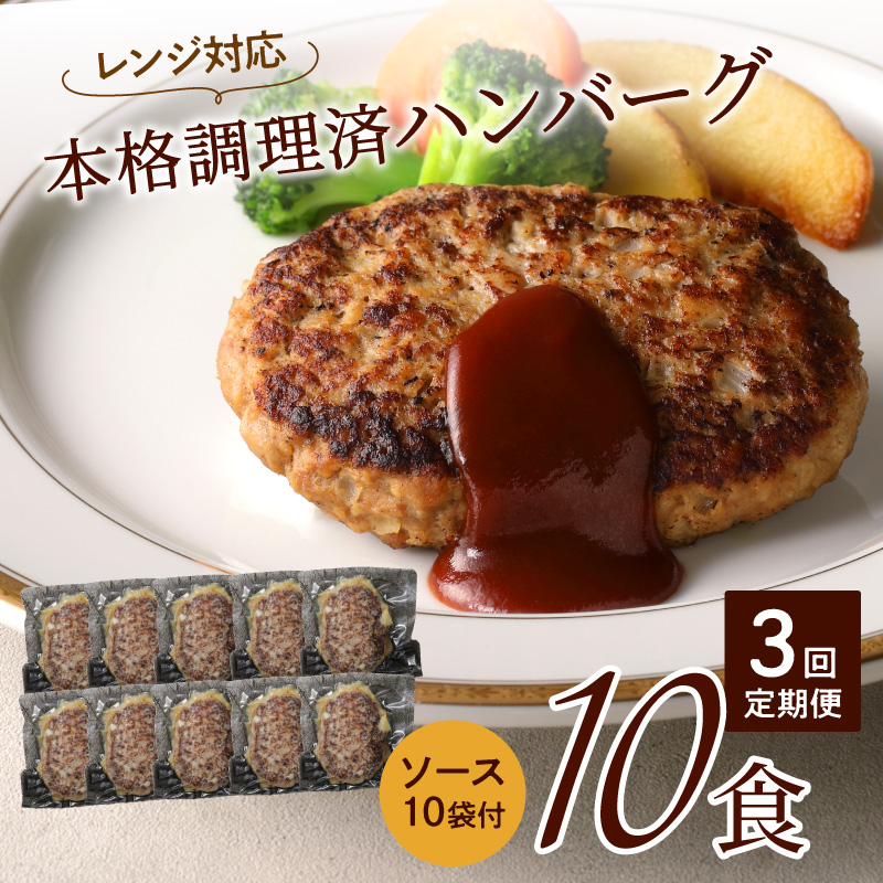 【3回定期便】本格調理済ハンバーグ10食 特製ソース付【001-0377】
