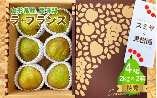 西洋梨（ラ・フランス）４ｋｇ（２ｋｇ×２箱）特秀品　0047-2612