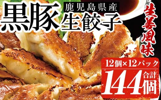 鹿児島黒豚の生餃子(生姜風味)(12個×12P・合計144個) たれ付き！おろし生姜  豚 国産 野菜 ぎょうざ ギョウザ 惣菜 冷凍 おかず 弁当 小分け【鹿児島協同食品】【A-1866H】