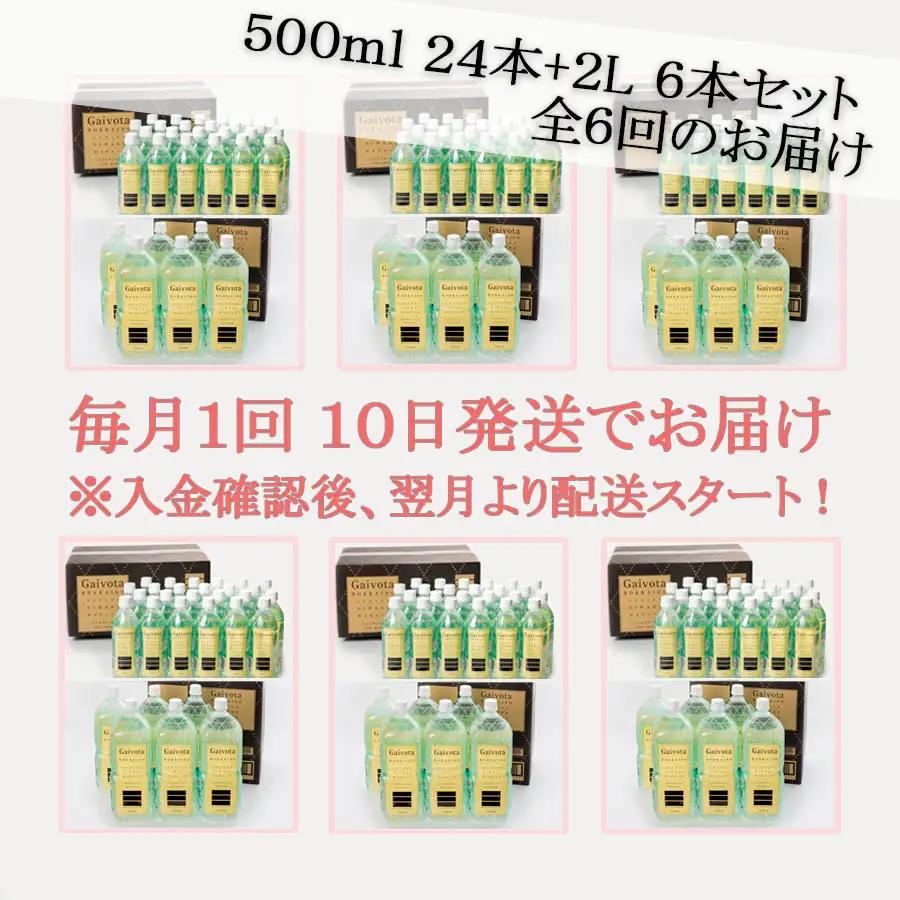 ＜定期便　Gaivota2箱（500ml×24本＋2L×6本）×６回分＞北のハイグレード食品 天然シリカ水 シリカ水 ミネラルウォーター シリカウォーター 軟水  北海道 乙部町 天然水 美容 ケイ素